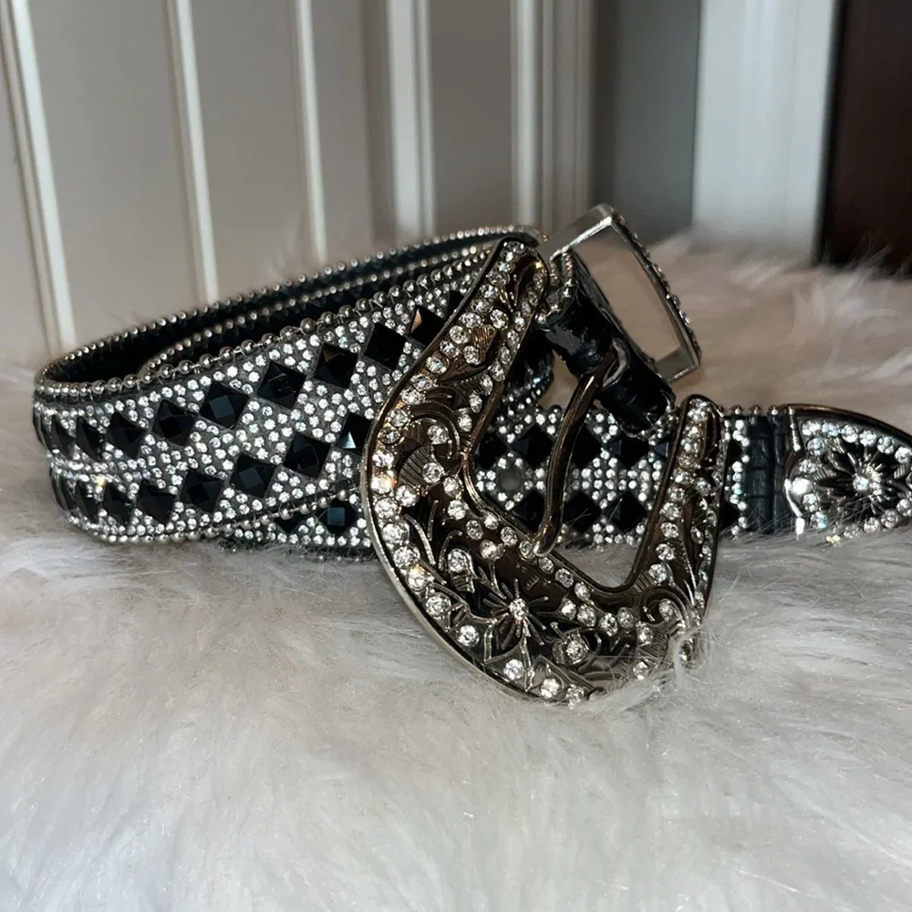 Bling embellished sparkly statement leather western cowgirl belt S/M